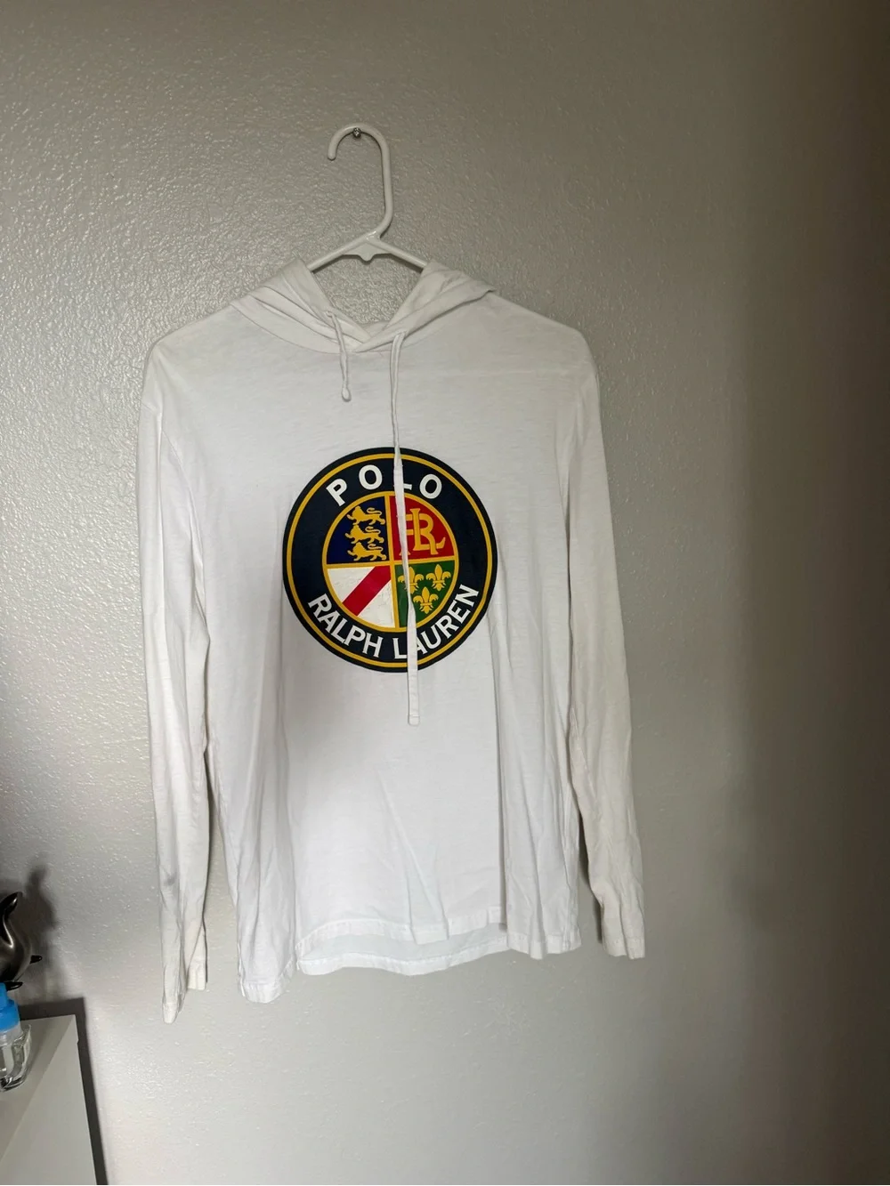Polo by Ralph Lauren White Long-Sleeve Hooded Tee with Multicolor Crest